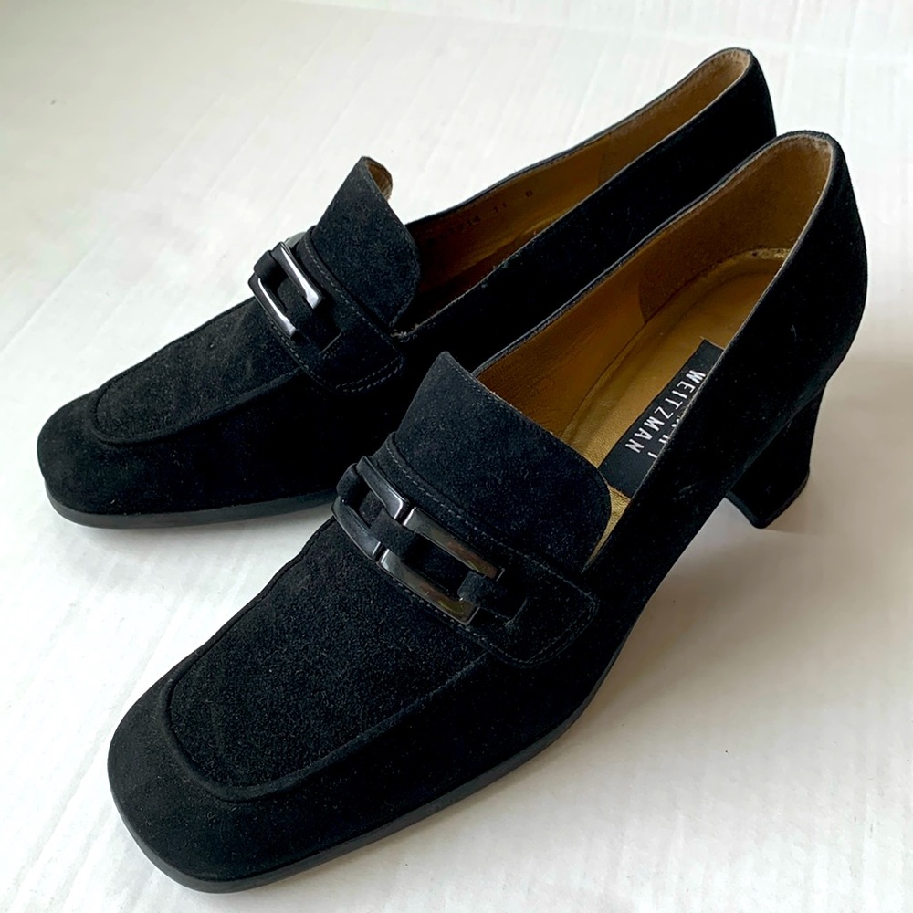 Stuart Weitzman Black Suede Loafer Heels